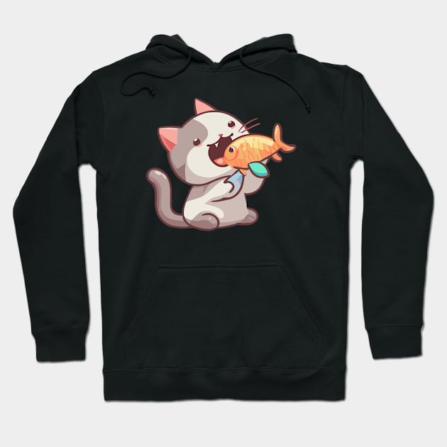 Cat eating goldfish Hoodie by fathiali